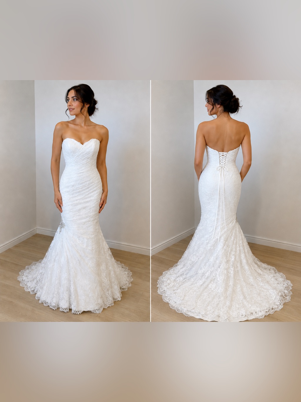 Maggie Sottero Strapless Lace Mermaid Wedding Dress In White